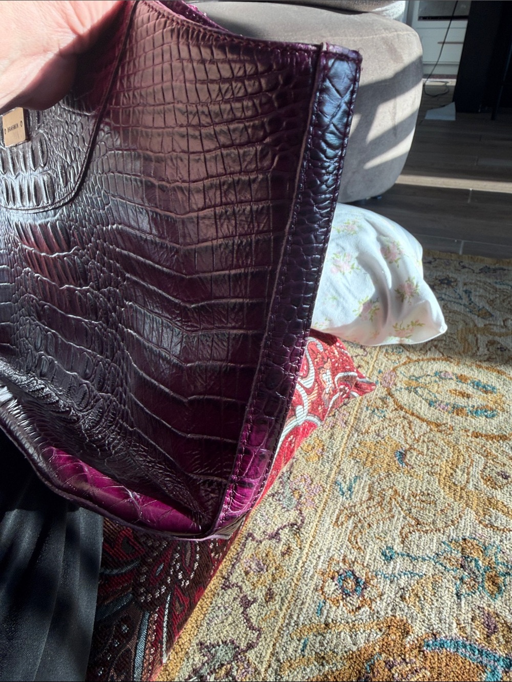 Brahmin Croc-Embossed Tote in Plum - Picture 6 of 7
